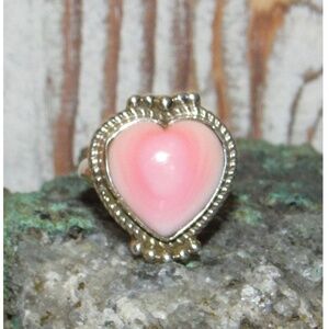 Navajo Pink Conch Heart Ring Sz 8 Sterling Silver M. James Adjustable